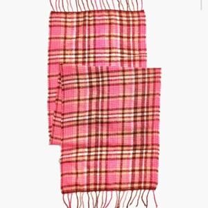 NEW Madewell Gauzy Plaid Scarf Azalea Pink Oversized Fringe Acrylic Wool Blend